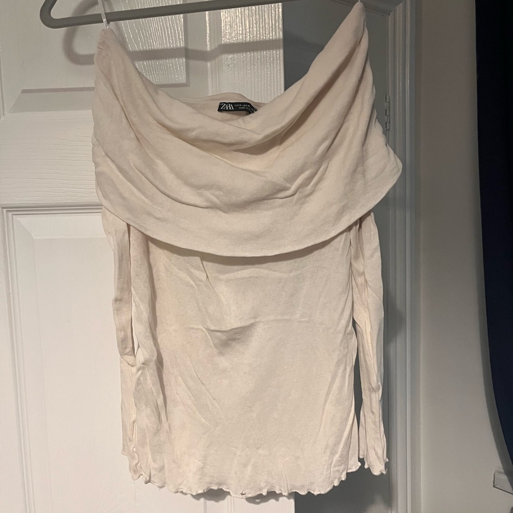 Zara Cream Off-Shoulder Sweater